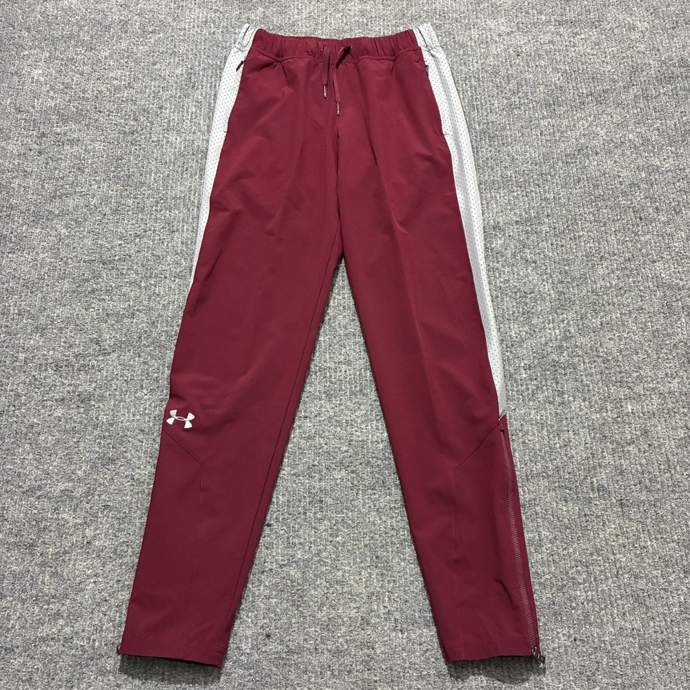 Under‎ Armour HeatGear Track Pants Womens 2XS Maroon Side Stripe Ankle Zip Loose